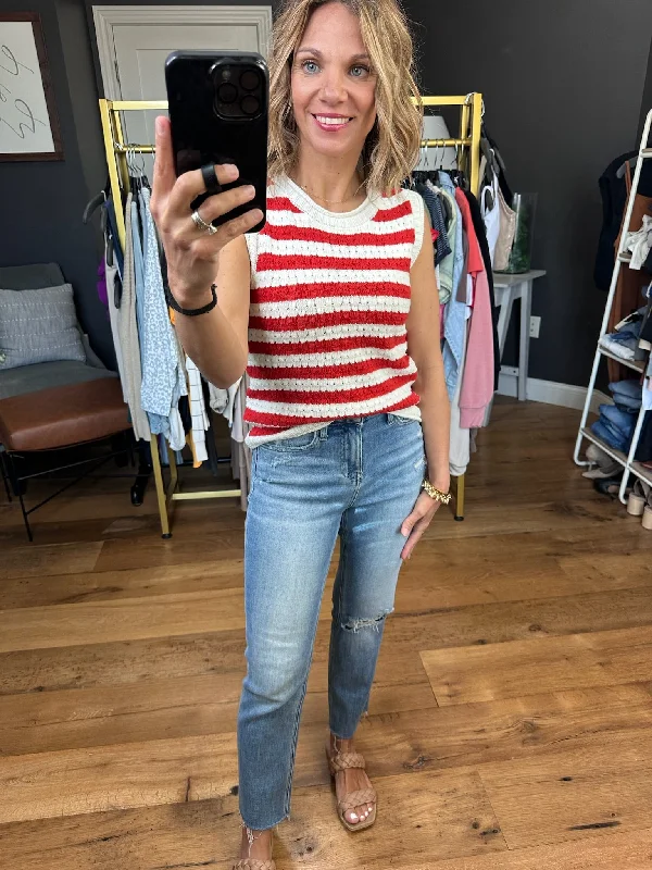 Warmer Weather Crochet Knit Top - Red Stripe