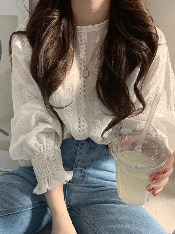 BerryBetty - Crochet Lace Long Sleeve Blouse