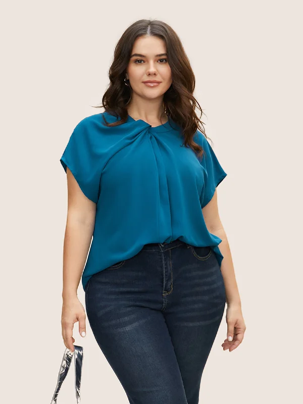 Twist Front Pleated Dolman Sleeve Blouse