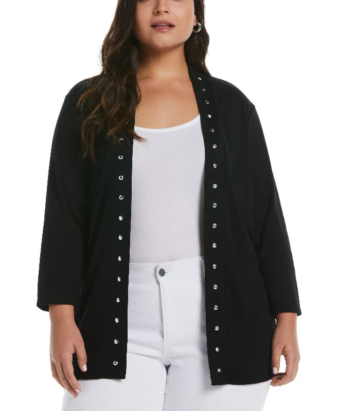 Plus Size Cardigan Sweater with Hardware Trim