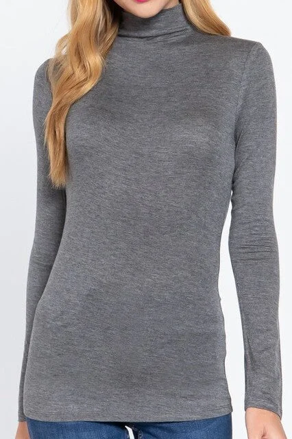 LONG SLEEVE MOCK NECK RAYON JERSEY SPANDEX TOP