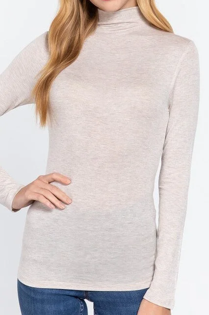 LONG SLEEVE MOCK NECK RAYON JERSEY SPANDEX TOP