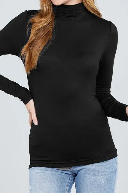 LONG SLEEVE MOCK NECK RAYON JERSEY SPANDEX TOP