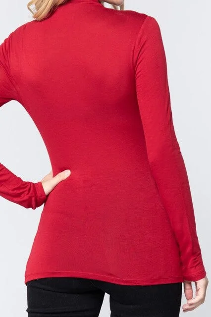 LONG SLEEVE MOCK NECK RAYON JERSEY SPANDEX TOP