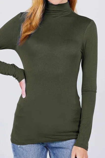 LONG SLEEVE MOCK NECK RAYON JERSEY SPANDEX TOP