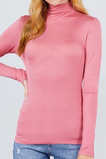 LONG SLEEVE MOCK NECK RAYON JERSEY SPANDEX TOP