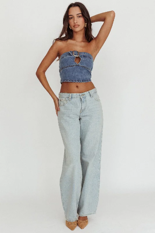 Olympus Strapless Denim Cropped Top Medium Blue