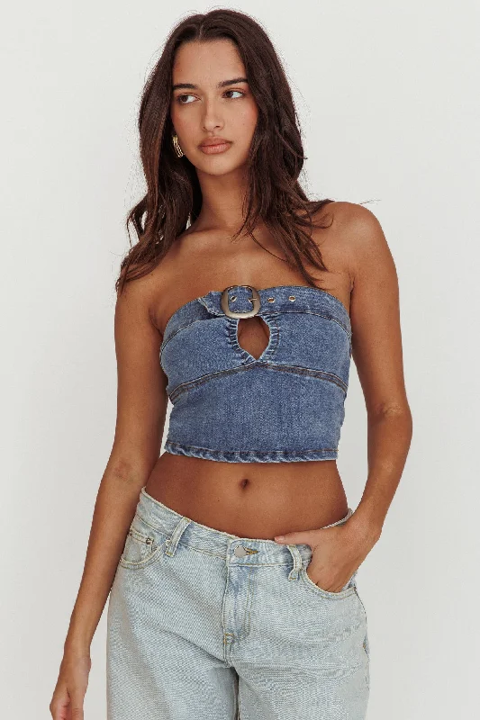 Olympus Strapless Denim Cropped Top Medium Blue