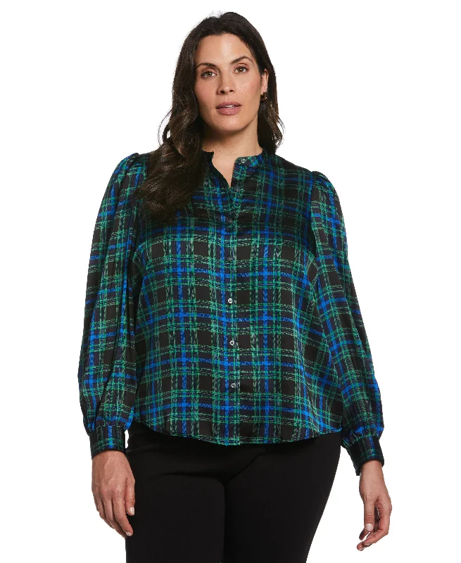 Plus Size Plaid Print Blouse