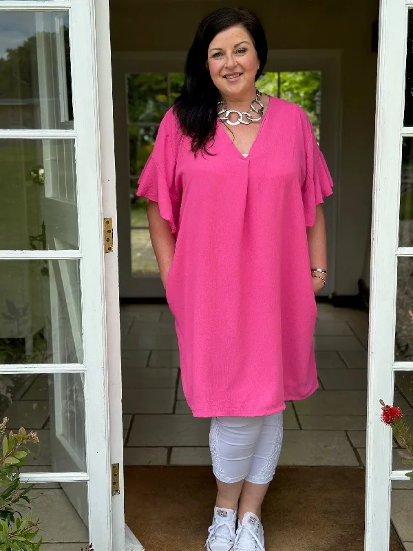 Ruffle Sleeve Pocket Tunic | Pink