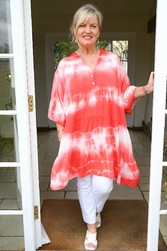 Tie Dye Smock Tunic Top | Red