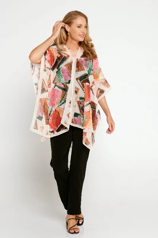 Two Way Chiffon Shawl - Peach/Green